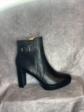 Naturalizer Braxton Black Leather Ankle Boot with Buckle Detail - Women
